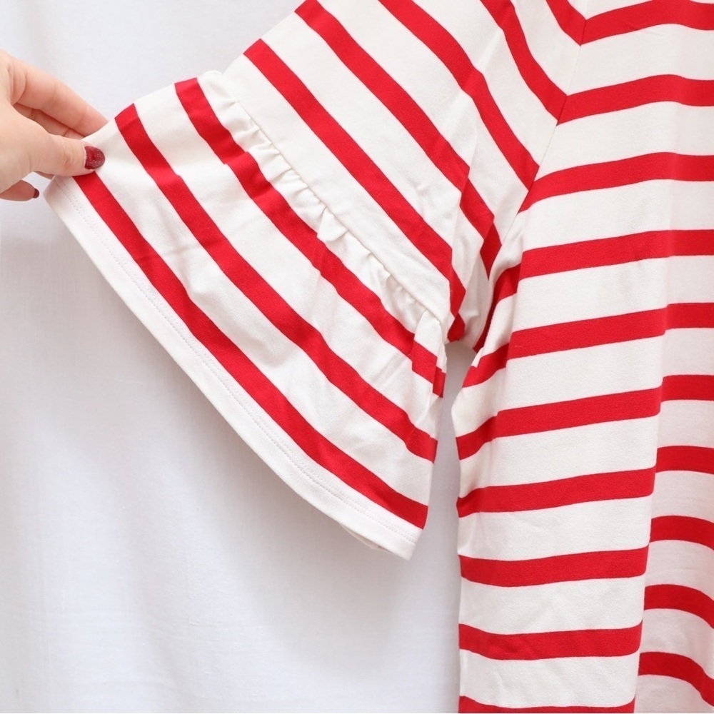 NWOT Talbots Striped Tee red white top 3X plus size new bell sleeve ruched - Picture 4 of 5